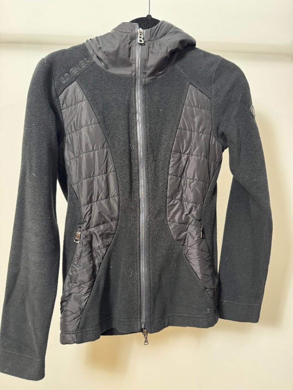 BOGNER Black Quilted Hybrid Fleece Ski Hoodie Jacket
